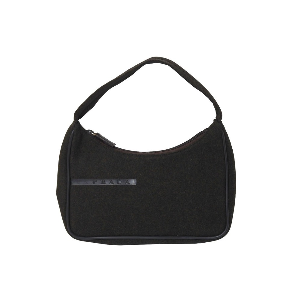 PRADA Sport Accessory Pouch Handbag Wool Calfskin Khaki Green Brown - Picture 1 of 9